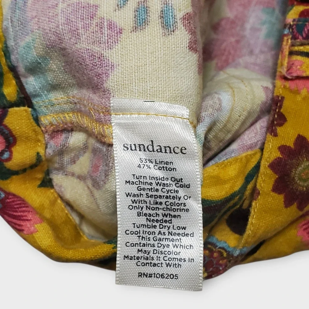 Sundance Sumi Short Yellow‎ Floral Linen Blend Womens Size 10 Boho Festival